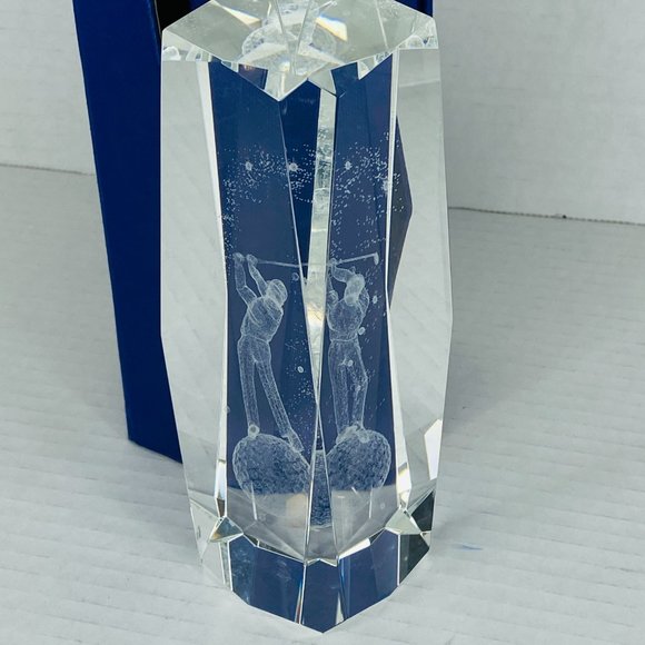 Laser Etched Glass Block  Golfer Paperweight Decor Trophy with Box - Picture 5 of 8